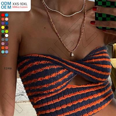 China Factory Custom Women's Summer Fashion Solid Color Cross Cavity Breathable Warm Sexy Tube Sweater Top Knitted Top Vest Top for sale