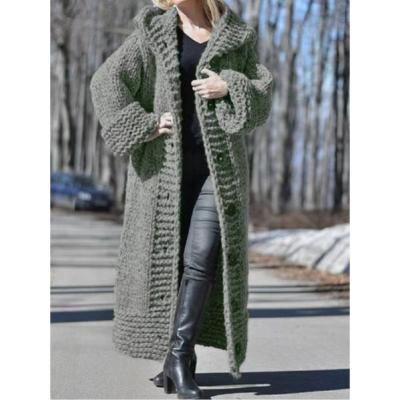 China 2022 Anti-wrinkle Hooded Cardigan Sweater Loose Knitted Open Jacket Thickened Sweater Women's Solid Color Popular Knitted Sweater for sale