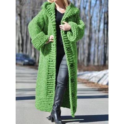 China Casual Argyle Sweaters Green Yellow Plus Size Anti-Wrinkle Autumn Cardigan Women Knitted Long Hooded Oversized Sweater Large Size for sale