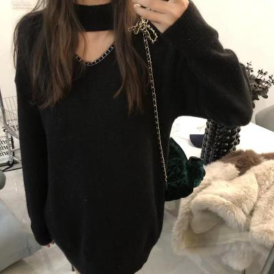 China Anti-wrinkle Temperament Sweater Dress Chain Hollow Winter Knitted Layer Scented Bottom Dress Style Small Women's Sweater Skirt for sale