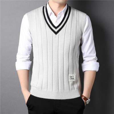 China Anti-pilling Customize Logo Mens V-Neck Sleeveless Plain Knitted Sweaters Pullover Vest for sale