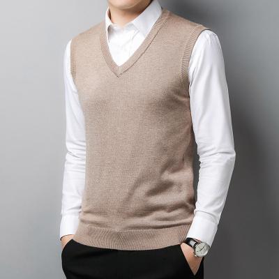 China Factory custom logo anti-pilling v-neck solid cotton knit vest man men's sleeveless sweater for sale