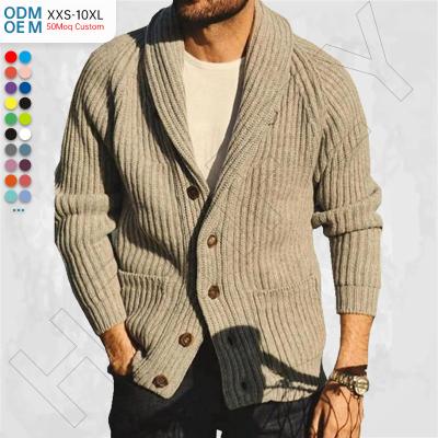 China Anti-wrinkle Mens Shawl Collar Cable Rib Knitted Button Closure Casual Winter Chunky Thermal Long Sleeve Solid Cardigan Sweater for sale