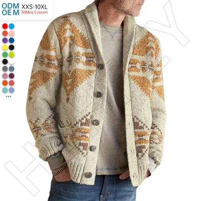 China Custom Retro Anti-wrinkle Mens Christmas Jacquard Button Down Sweater Knitted Fashion Cardigan Plus Size for sale