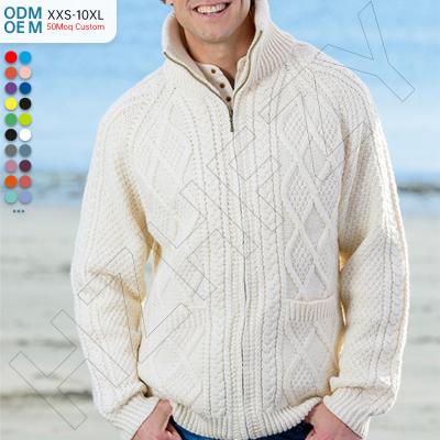 China Custom Made Anti-wrinkle Mens Autumn And Winter Elegant Soft Merino Wool Knit Zipper Cardigan With Pockets Collar Mid-weight Sweater Top for sale