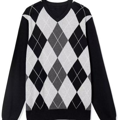 China Soft tops men's casual sweaters autumn and winter knitwear anti-pilling Diamond Plaid Contrast Color Classic men's sweater for sale