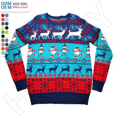 China Anti-wrinkle factory women mens unisex knitted crew neck knitted jacquard Christmas unisex custom sweater for sale