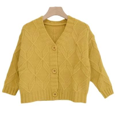 China Autumn Solid Color Girls Knitted Jacquard Craft Baby Cardigan Fisherman Anti-Shrink Sweater Coat Solid Color for sale