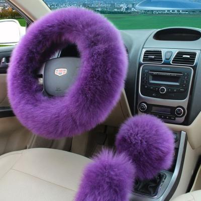 China Wholesale Real Fur Sheepskin Clutch Steering Gear Set Business Real Fur Hubcap Cover Car Accessories for sale