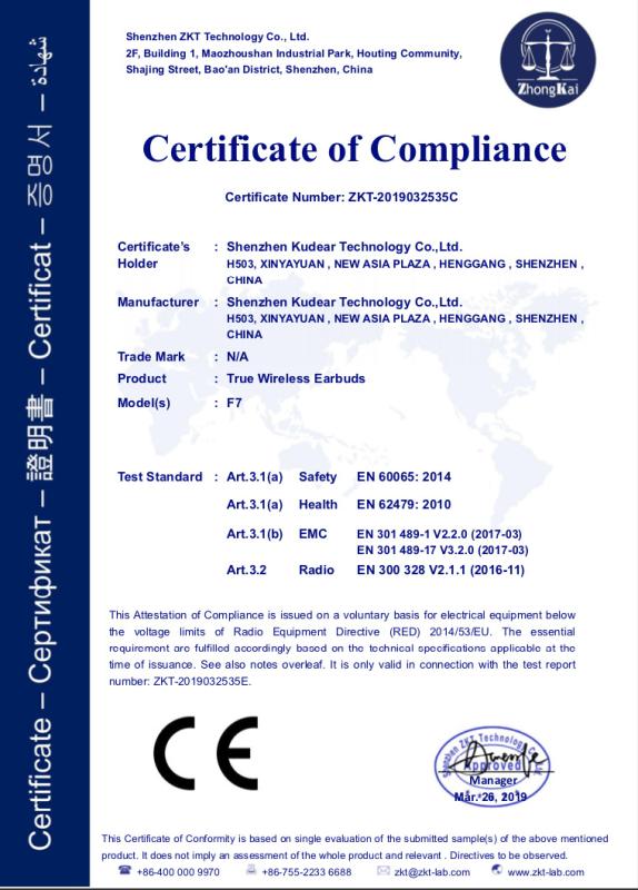 CE - Shenzhen Kudear Technology Co., Ltd.