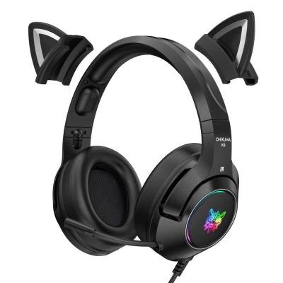 China Pink Cute RGB Light New Product K9 Cat Ear Girl Gaming Headset With MIC Noise Reduction High Fidelity 7.1 Channel RGB Wired Earphone P.J. for sale