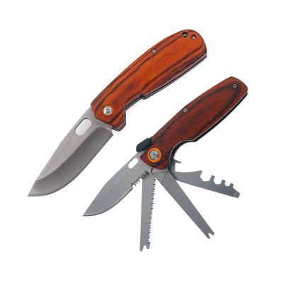 China Professional Wooden Pakka Folding Survival Pocket Knife Set 2020 Thumb Button Hot Selling Best Design for sale