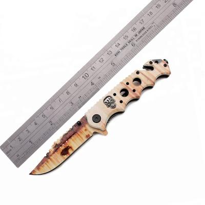 China Thumb Button Camouflage Coated All Parts Stainless Steel Design Unique Outdoor Survival Floding Knife for sale