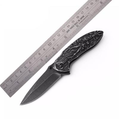 China Dragon Design Handle Folding Knife Thumb Knob Stainless Steel Stonewash Pocket Knife EDC Survival Knife for sale