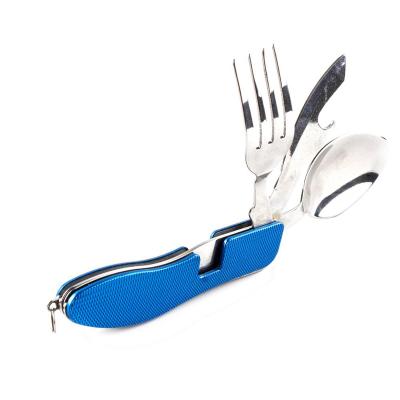 China Universal Folding Thumb Knob Stainless Steel Camping Tool With Fork Spoon Bottle Opener Spoon Knife for sale