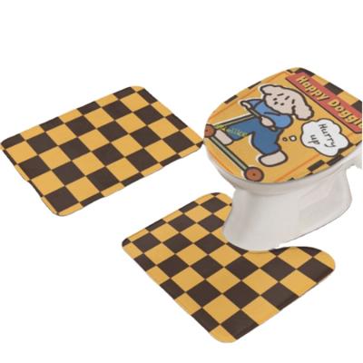 China Washable Customized Custom Logo Pattern Anti-Slip Bathroom Floor Mats Set of 3 Pieces Flannel Microfiber Bathroom Mats Carpet for sale