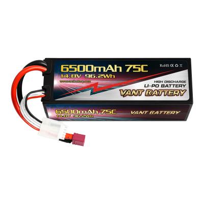 China Size Quality Vant RC Lipo Battery 4S 6500mAh 75C 14.8V High Discharge Hard Case Battery with Deans Connector for RC Boat Helicopter Airplane for sale