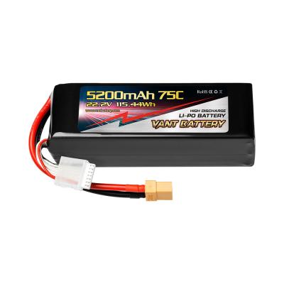 China High Quality Vant 22.2V 6S 5200mah 75C RC Lipo Battery Graphene Soft Case with XT90 for Airplanes /Helicopters 1/8 Buggy Truggy Truck for sale