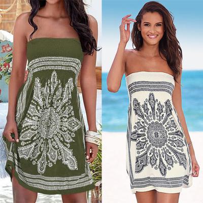 China 2021 Summer Fashion New Factory Design Anti-wrinkle Sleeveless Sexy Printing Strapless Women Dress for sale