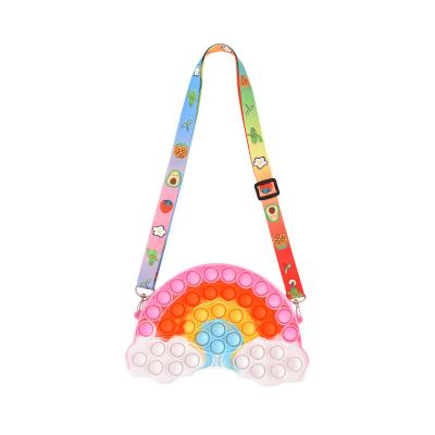 China Butterfly Dimple Chain Cross Bag Simple Bubble Chessboard Fidget New Toys Children Antistress Toy Keychain Push Bubble Wallet for sale