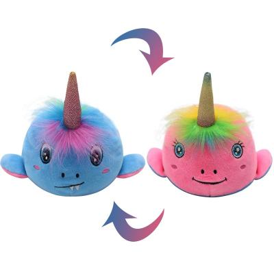 China Cartoon Toy Kids Squish Purple Plush Emotion Flip Narwhal Whale Mood Unicorn Reversible Plush Stuffed Toy for sale