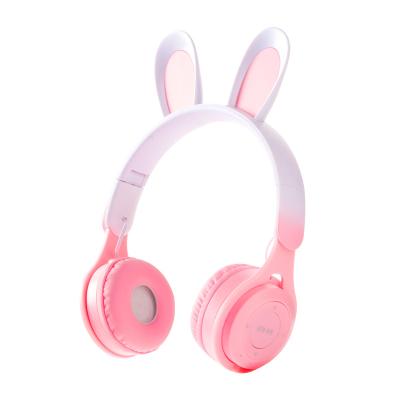 China Earphone Factory Price Gradient Color Cute Cat Ears Glow Support Tf Card Gaming Headset For Kids Wireless Earbuds for sale