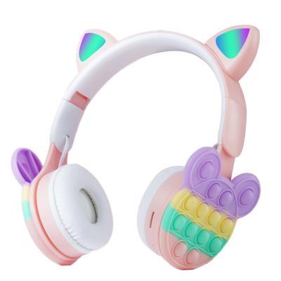 China Earphone New Product Bubble Decompression Earbuds Cute Cat Ears Light Up Gaming Headphones Children's Headsets Wireless Earbuds for sale