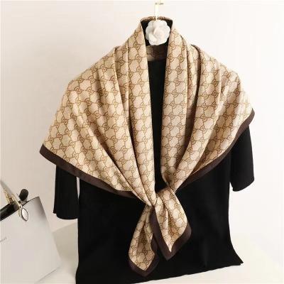 China Soft Touch Feeling Diamond Plaid Scarf Twill Satin Large Shawl Decorative Scarf 90cm*90cm Letter Scarf New for sale