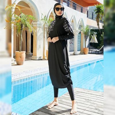 China 2022 Custom Islamic Muslim Burkini Swimwear Girl's Black Burkini Muslim Women Big Size Anti-UV Swimwear Swimsuit For Asya for sale