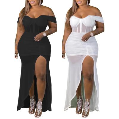 China New summer viable elegant casual fashion sexy perspective off the shoulder large irregular ladies women's dresses plus size woman dress for sale