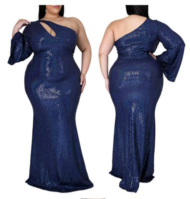 China Plus size 2021 custom plus size women's tassel shoulder party dress sexy anti-static long waist oblique banquet hip wrap dress for sale