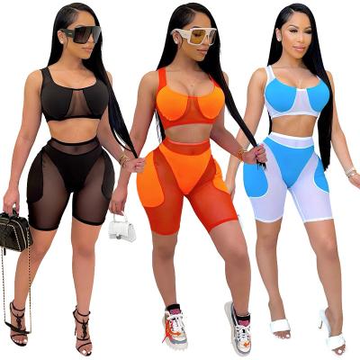 China Sustainable Custom Logo Plus Size Women Sets Breathable Two Piece Clothing Outfit Sports Short Suit Solid Leading 2 Piece Short Set For Woman for sale