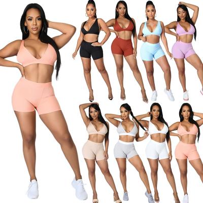 China Sustainable Custom Breathable Logo Equipment Women Two Piece Sports Plus Size Women Sets Short Suit Main Crop Solid 2 Piece Short Set For Women for sale