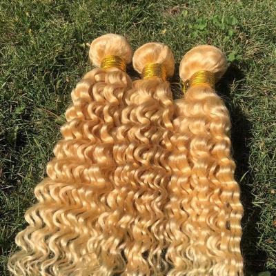 China 100% High Quality Brazilian Raw Indian Human Hair Headband 613 Deep Curly Blonde Human Hair Bundles With Closure Cuticle Aligned Virgin Hair for sale