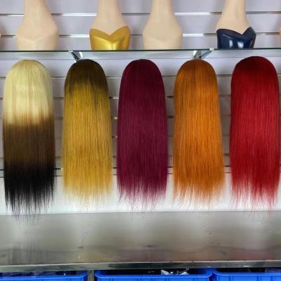 China Miluo Silky Straight Wave 13X4 Colored Lace Front Human Hair Wig Colored Gray Yellow Orange Blonde Virgin Hair Wigs Pink Colors for sale