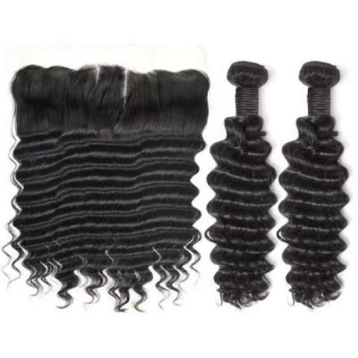 China Pure Original Natural Hair 3 Bundles Unprocessed Natural Black Color Weave 100% Remy Human Hair Weft Raw Brazilian Deep Wave Hair 100g Each Pieces for sale