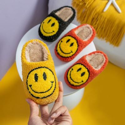 China Fashion Trend New Arrival Smiley Face Cute Cartoon Kids Popular Casual Warm Cotton Lovers Fluffy Home Slippers for sale