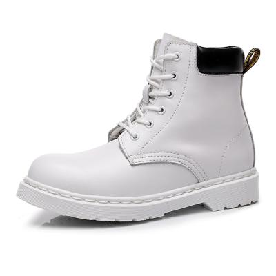 China Round 2022 new arrive unisex genuine leather ankle boots high top casual shoes waterproof women men like Dr. Martin Boots 1460 white for sale