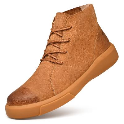 China Round Plus Size Mens Soft Leather Ankle Boots Fashion Non Slip Outdoor High Top Sports Shoes Waterproof Winter Keep Warm Martin Boots for sale