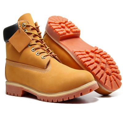 China Custom Logo High Quality Genuine Leather Men's Round Ankle Boots Winter High Top Shoes Motorcycle Boots Work Punk Yellow Boots for sale