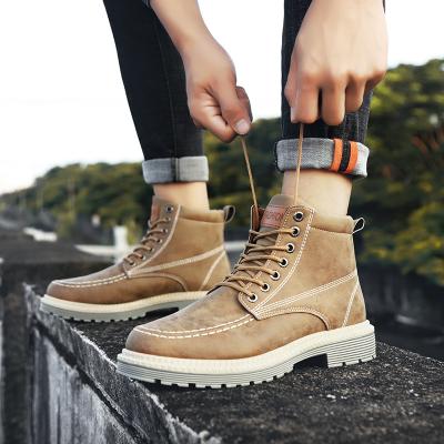 China Fashion Round Ankle Boots For Men PU Leather Winter Waterproof High Top Shoes Motorcycle Boots Work Punk Yellow Boots for sale