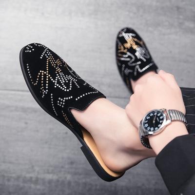 China Diamond Loafers Backless Men Lazy Half Shoe Fashion Trend Wear Men's Mules Slippers Suede Walking Shoes Summer Leather Casual Slip On Shoe for sale