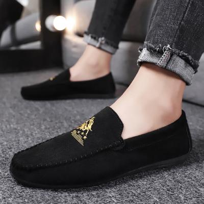 China Fashion Trend Mens Suede Walking Casual Shoes Homme Formal Dress Leather Moccasin Slip On Loafers Classic Workout Shoes For Men Black Gray for sale