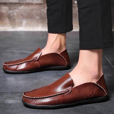 China Round Men Slips Summer Autumn Moccasins Male Shoes Loafers Elegant Business Casual Shoes Leather Shoes For Driving Brown Yellow Black for sale