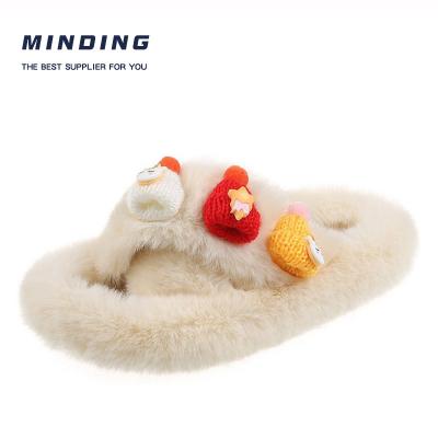 China Fashion Trend Hot Sale Women's Furry Slippers Plush Ladies Slide Sandals Slippers Fashion Winter Flip Flops Ladies Warm Fluffy Slippers for sale