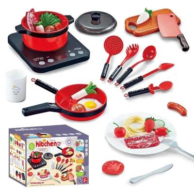 China ABS Plastic House Play Toys 33pcs Kitchen Cooking Play Set Electric Induction Cooker Kitchen Accessories Toys for sale