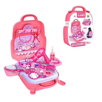 China Mini 3 in 1 Pink Girl Makeup Set Toy Pretend Play Kids Fashion Princess Bedroom Toys Play Backpack for Children for sale