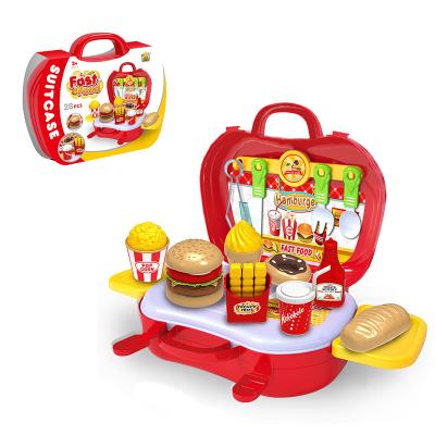 China Makeup Set Plastic Girls Toys 2 In 1 Hamburger Fast Food Suitcase Toy Cooking Kitchen Cutlery Toy Pretend Play Set Toy For Kids for sale