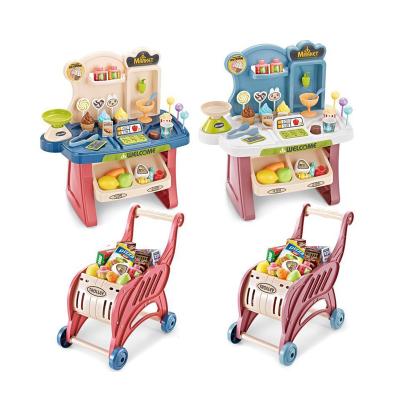 China ABS Plastic Mini Pretend Shopping Cart Toy Supermarket Educational Multifunctional Game Set Toys With Music Light for sale