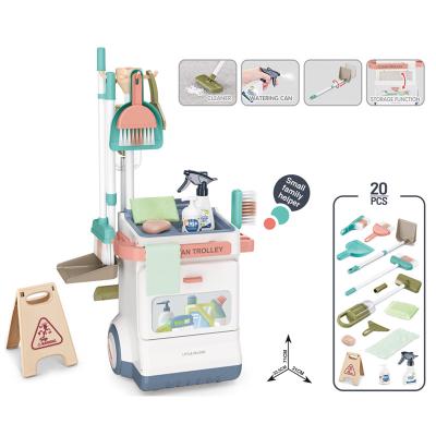 China 2023 Plastic Kids Pretend Play House Work Play Cleaning Cart Trolley Tool Kit Cleaning Toys For Children for sale